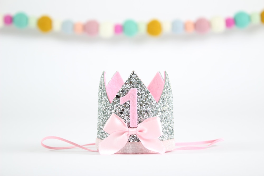 Eerste Verjaardag Kroon 1st Cake Glitter Bow Crown Meisje Eerste Verjaardag Prinses Kroon Een Jaar Oude Glitter Hoed zilver