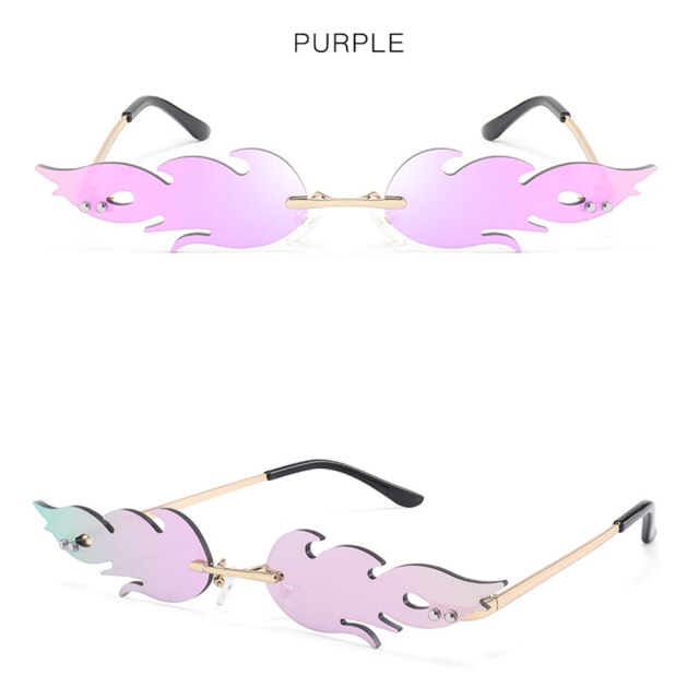 Rimless Wave Sunglasses Fire Flame Sunglasses Streetwear Car Driving Glasses Trending Narrow UV 400 Eyewear: 2