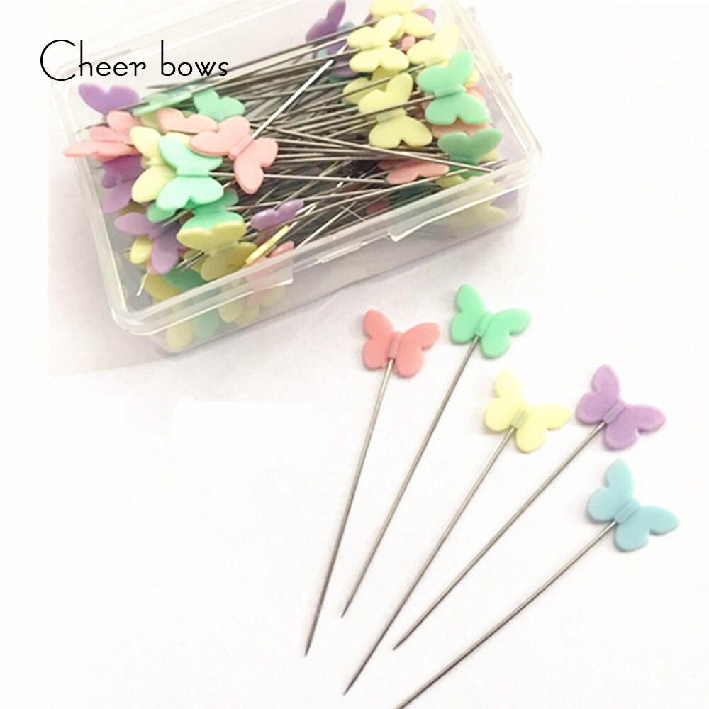 Alfileres con cabeza de botón de flor para costura, accesorios de costura con caja para diseñadores, manualidades de retales para el hogar, 100 Uds.
