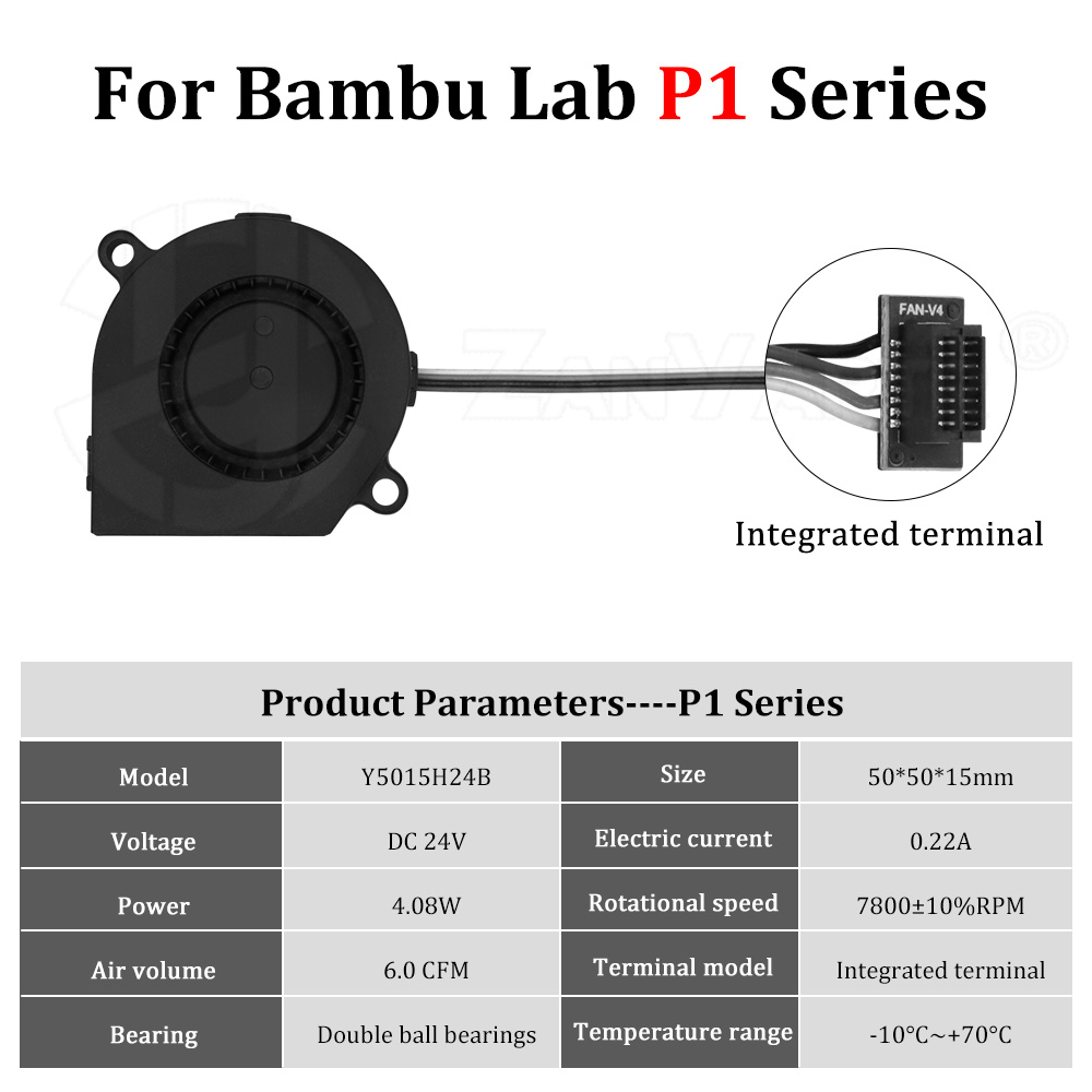 Cooling Fan For Bambu Lab X1 X1C P1 P1S Front Shell Component Cooling Drum Fan Model Double Ball Bearing High Speed 5015