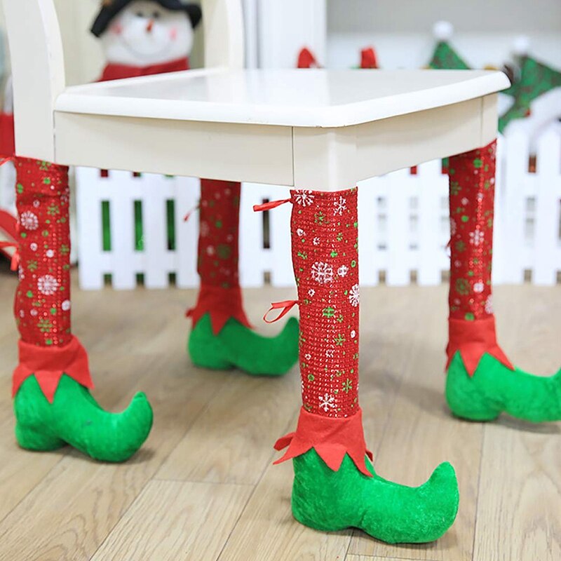 4 Stuks Kerst Tafel En Stoel Been Covers Elf Elfen Voeten Schoenen Benen Party Decoraties Gunsten Kerst Diner Tafel deco: Default Title