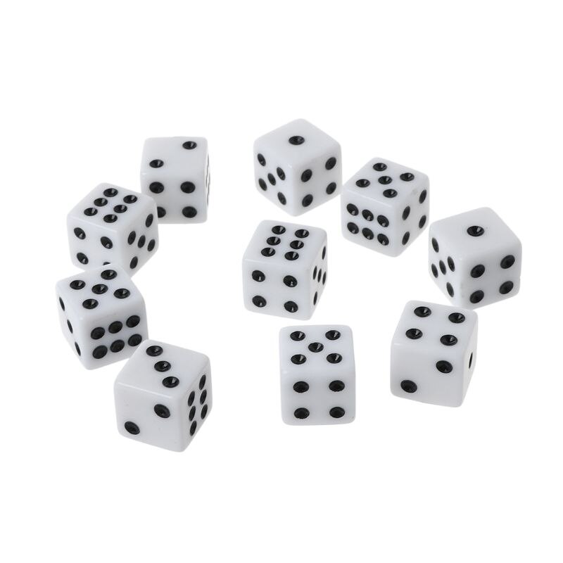 10 stk 16mm akryl terninger sort / hvid 6- sidet casino poker spil bar part terninger terning til flere sider til brætspil: 7 tt 401770- døgn