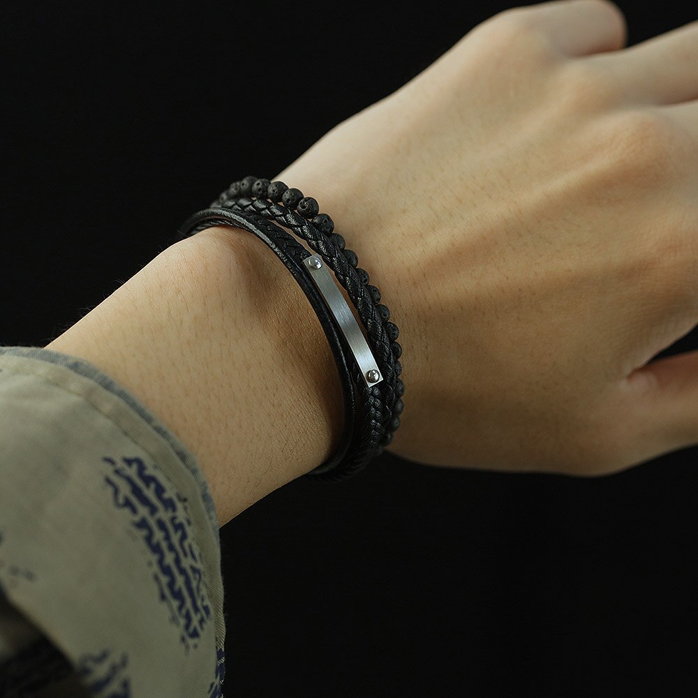 Cyue Europese Mannen Jongen Gevlochten Leer Charm Armband Rvs Knop Polsband Mode-sieraden ZYLB0174