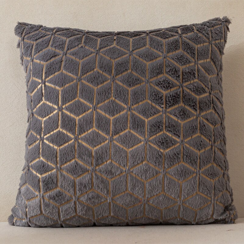 Funda de cojín de felpa, cubierta de almohada de Color sólido, productos textiles para el hogar, cómodos y geométricos, respetuosos con la piel: grey