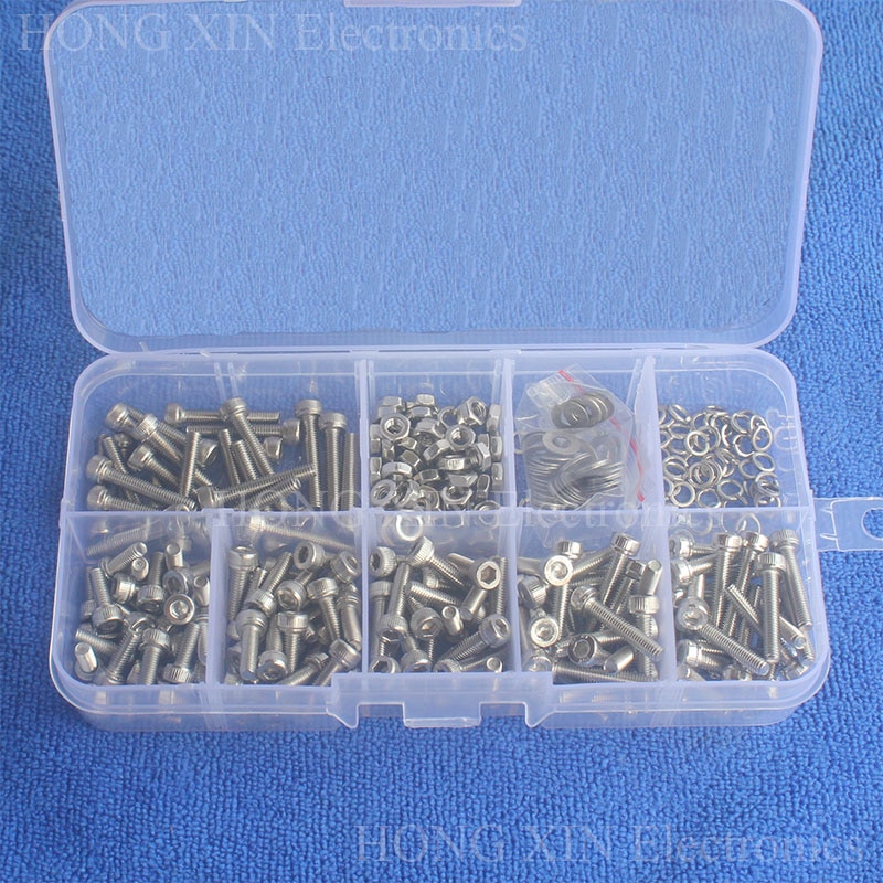Kit d&#39;assortiment d&#39;écrous hexagonaux, vis à douille hexagonale en acier inoxydable 300 pièces/ensemble M3, 304