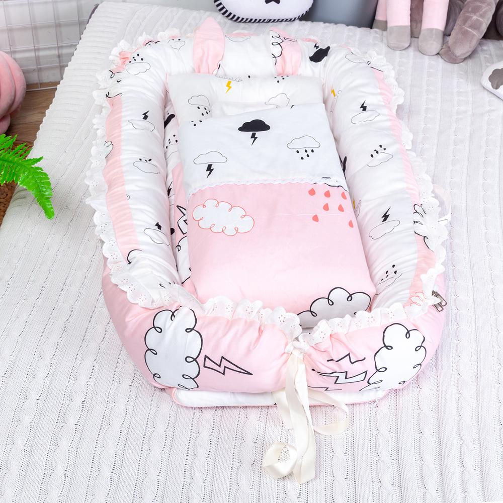 90*55cm Tragbare Baby Nest Bett Mit Kissen Kissen für Jungen Mädchen Reise Bett Infant Baumwolle Wiege Krippe neugeborenen Stubenwagen Bett