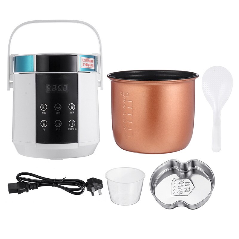 1.5L Mini 2 Layers Food Steamer Electric Rice Cooker Multifunction Meal Cooking Pot Fast Heating Lunch Box 24H Appointment 220V: White