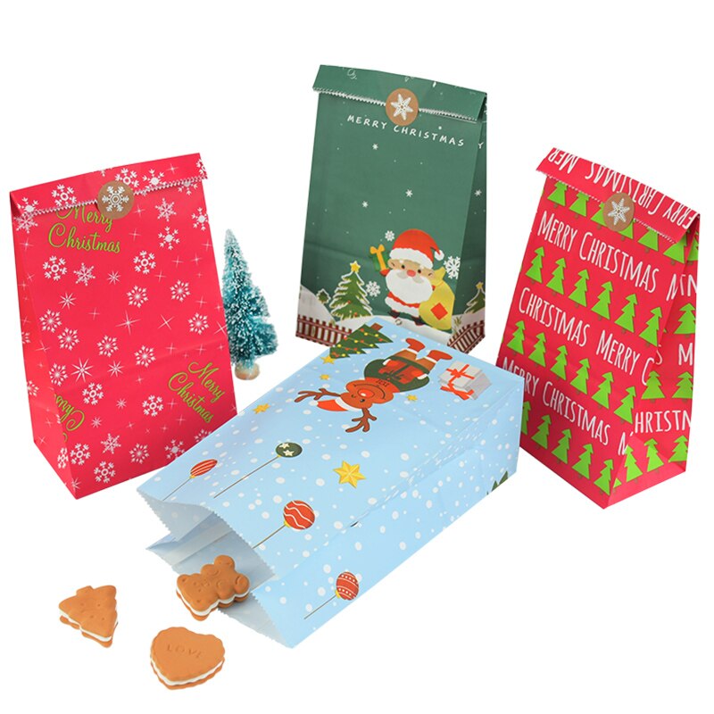5 stk juleposer kasse slik mad kager emballage papirpose julefest dekorationer forsyninger navidad xmas børn