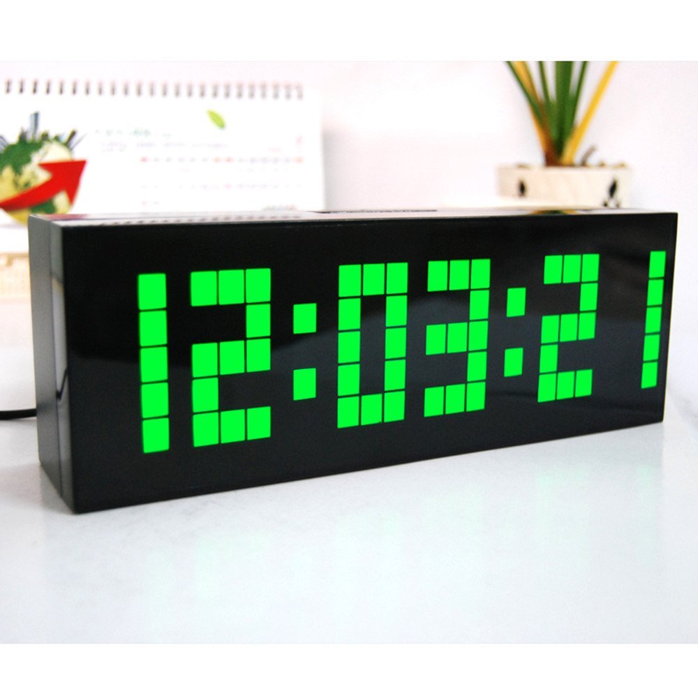 Stor jumbo digital led walll ur stort display vægdekoration ur, multifunktionsbord kalender despertador: Grøn