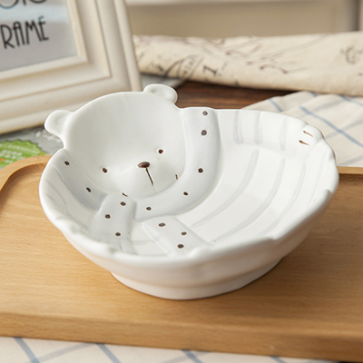 MORGIANA Cute Cartoon Fruit Plate Delicate Ceramic Bowl Dinner Set White Bear Ceramic Bowl Family Soup Bowl Set: small dish