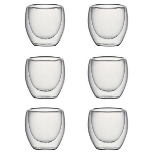 6 st 80ml dubbelvägg isolerat klart glas kopp kaffe te mjölk vatten mugg: Default Title