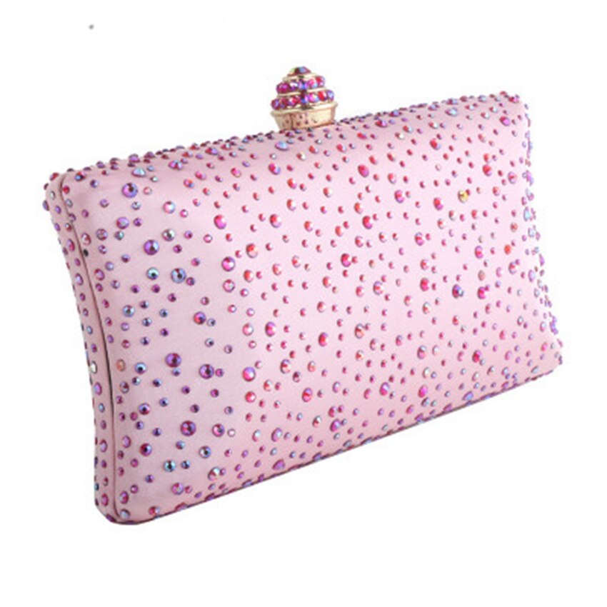 diner clutch bag hoogwaardige diamant handtassen Europese en Amerikaanse stijl een schouder banket tas bruid knoop bruiloft packag: Roze