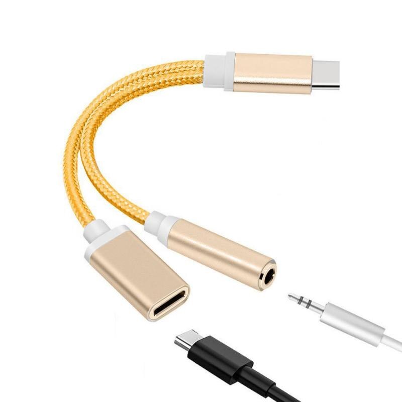 Type-C Earphone Audio Cable Adapter Converters Phone Headset Type-C Conversion Cable 3.5mm Headphone Plug Phone Adapters: gold