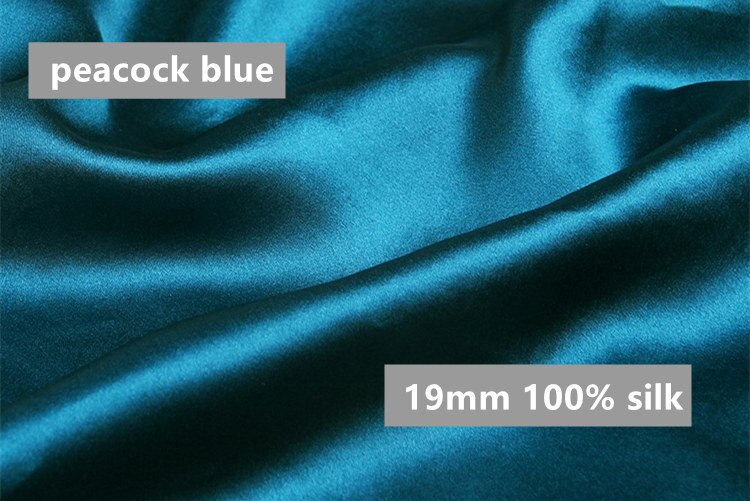 Silkestof 19mm bredde 114cm 100%  mulberry silke flerfarvet almindelig farvet silke kjole stof silke sengetøj tørklæde  ls1801: Påfuglblå
