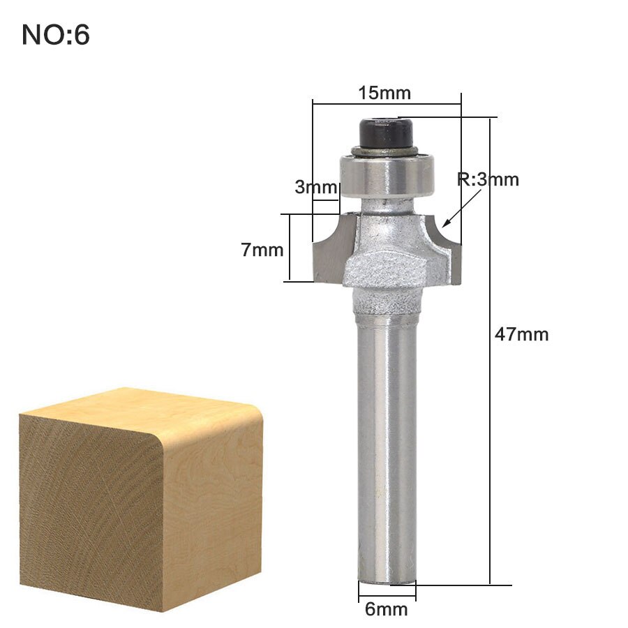 1 stk/sæt rundbor med leje 6mm skaft svalehalefræser bit fræser træbearbejdning: No6