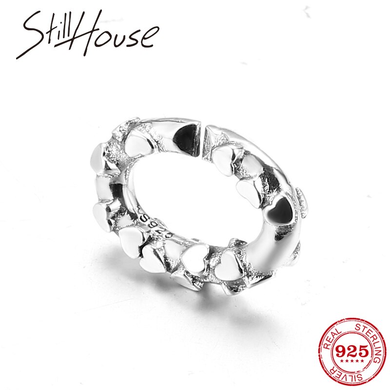 Heart shape round 925 Sterling Silver beads fit Hard Rubber X Link Chain on Hand Women Jewelry