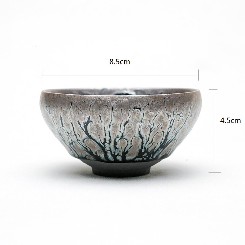 Jianzhan Unique Tree Style Handleless Tea Cups Grey Clay Tenmoku Glaze for Japanese Tea Ceremony Collection Decoration