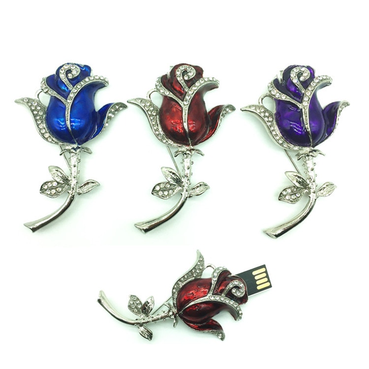 Dames 16 gb usb flash drive kristal bloemen Geheugen opslag diamant rose broche usb flash drive 8 gb pen drive USB Flash