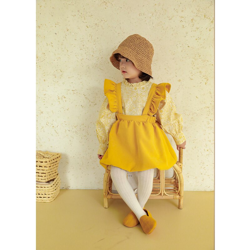 Meisjes lente en herfst katoenen bloemen houten oortjes onderkant shirt babykleding kinderen eenvoudig baby's lange mouwen top