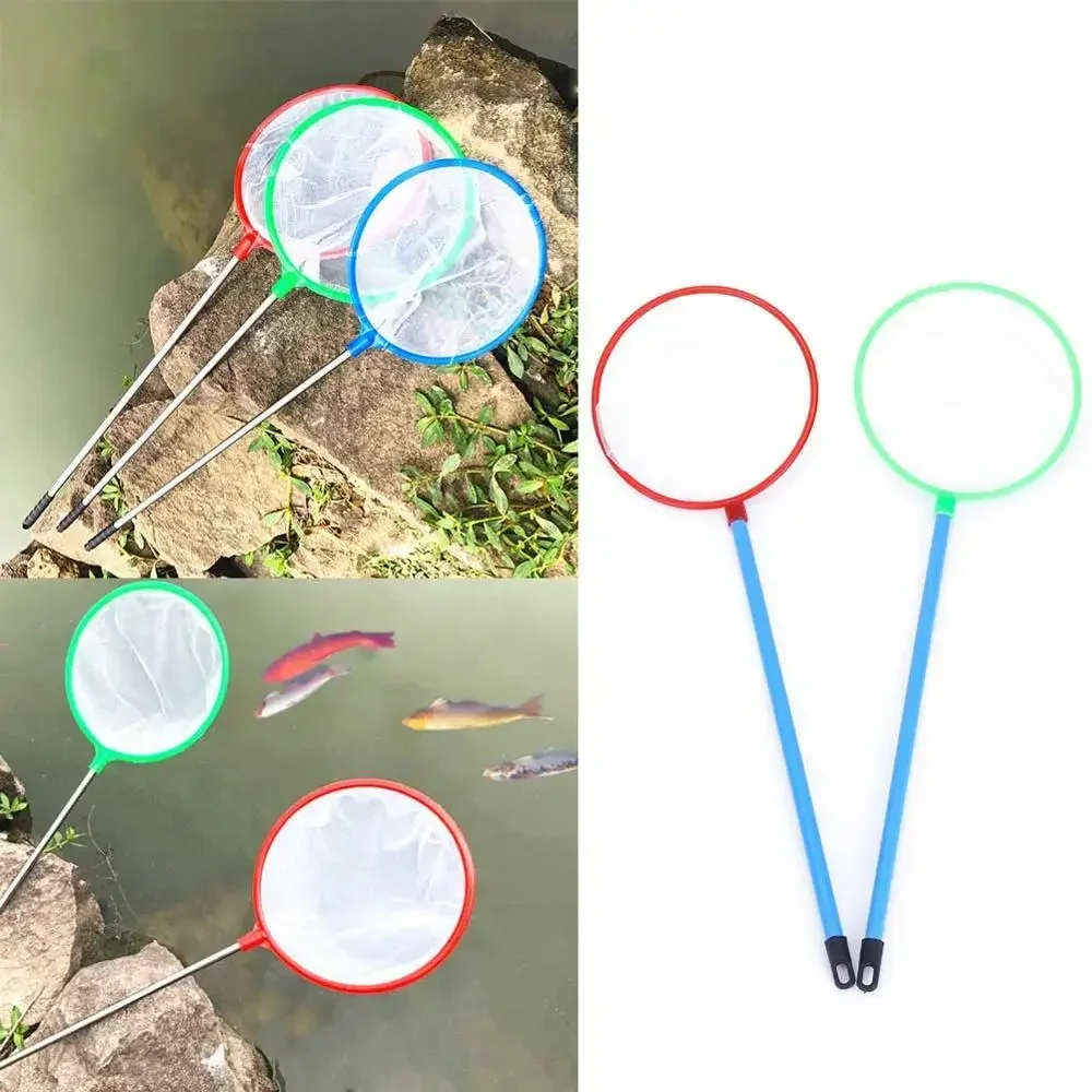 Rede de peixes portátil alça longa redonda acessórios do aquário rede de pouso do tanque de peixes rede de pesca peixe objetos flutuantes ferramenta de limpeza
