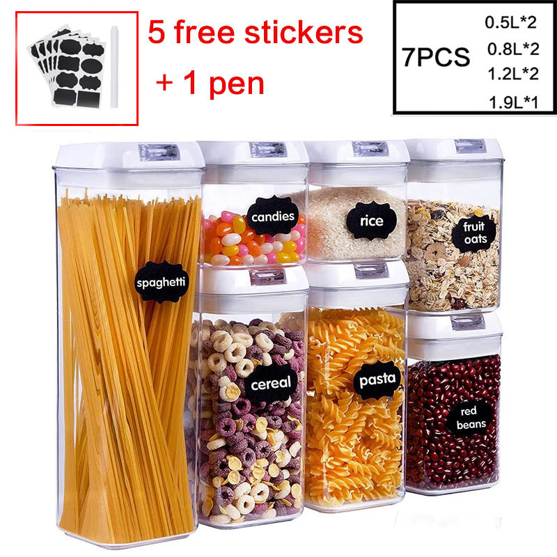Plastic airtight tank moisture-proof and insect-proof storage bottle food storage container kitchen refrigerator storage jar: set  7