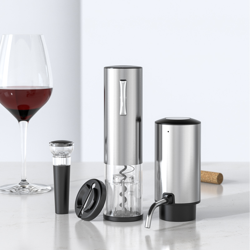 Juego de abridor de vino eléctrico USB con decantador eléctrico y aireador, abridor de botellas de vino recargable de acero inoxidable para amantes del vino