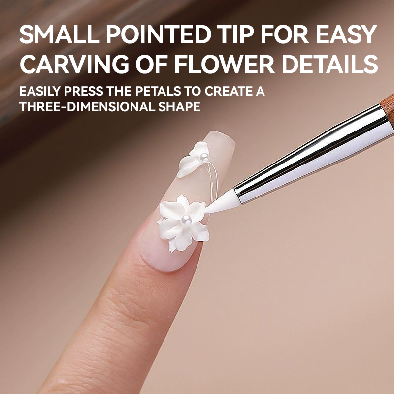 Dual-Ended Nail Art Brush with Silicone Spatula Carving Flower Painting Pen & Nail Gel Mixing Tool Multi-Function Manicure Tools