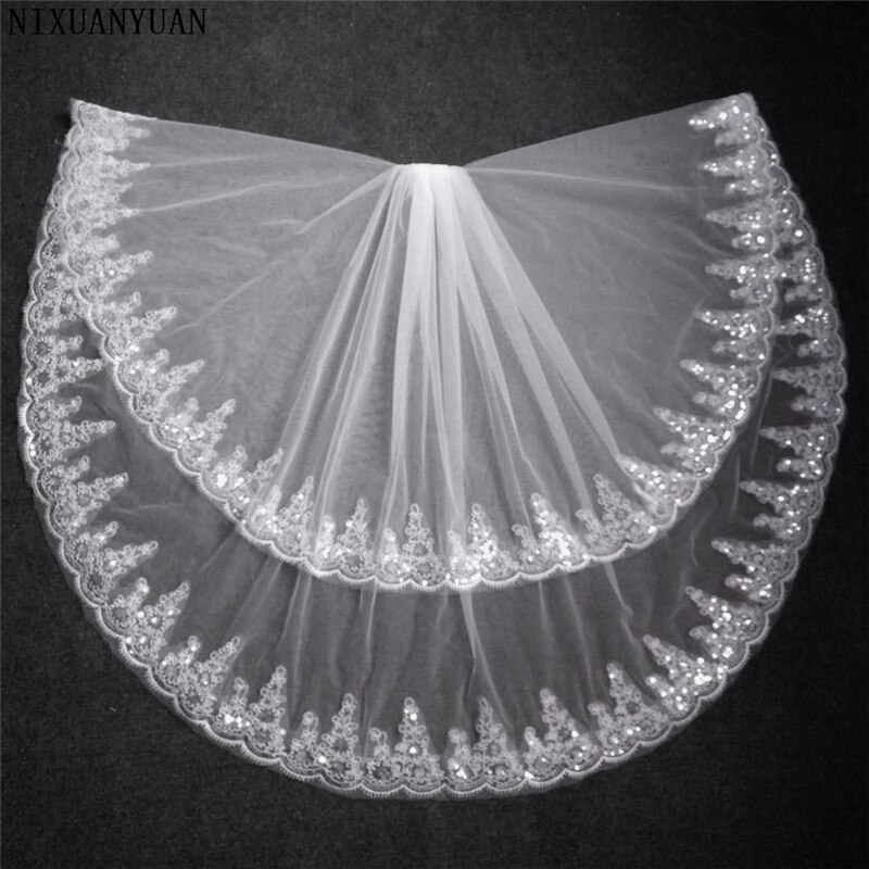 Velo de novia de dos capas, velo de boda de tul blanco marfil con borde de encaje, accesorios de boda, velos de novia