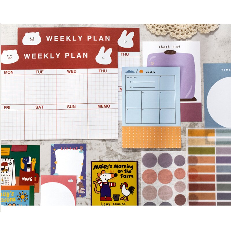 Veckoplanerare papper klistermärke dagbok kawaii agenda schema skola kontor student pm schema leveranser: Brun