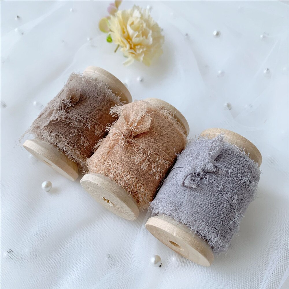 3 Rollen/Set Roll Ins Stijl Handgemaakte Chiffon Verzwakte Randen Zijden Lint Bruiloft Boeket Streamers Fotografie Styling, cadeaupapier: set 13