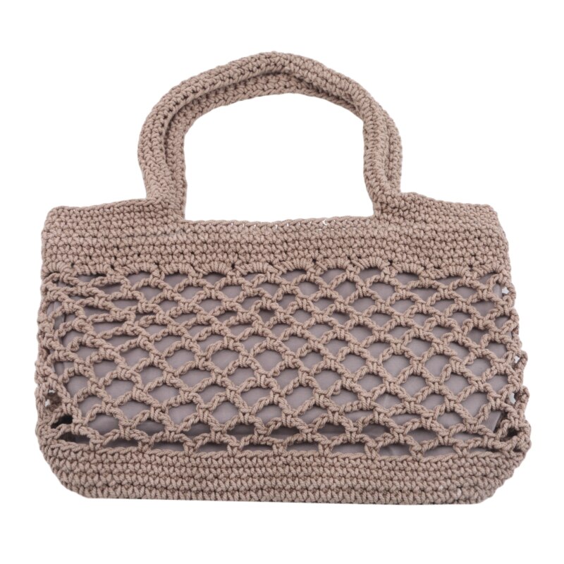Handgefertigte quadratische tragetasche aus baumwollseil und stroh mit reißverschluss für damen, ideal für reisen und strand, gewebt, mit henkel, lässige strandtasche aus netzgewebe, hohl