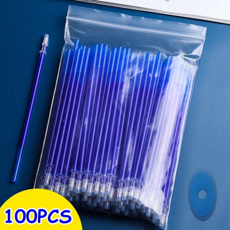 100 Stks/partij 0.5 Mm Gel Pen Uitwisbare Pen Refill Staaf Set Hoge Capaciteit Blauw Zwarte Inkt Shool Wasbare Handvat Pennen schrijven Briefpapier: Blue ink-100pcs-Bag