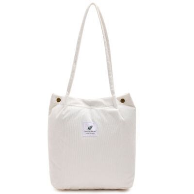 Geestock kvinder corduroy skuldertasker stor kapacitet håndtasker indkøbspose genanvendelig øko opbevaringspose bøger taske foldbare totes: Hvid