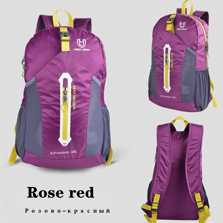 230g super lightweight backpack Soft Foldable Waterproof Trekking Travel Dry Bag Unisex Hiking Nylon 30L Camping Rucksack Sac: Rose-red