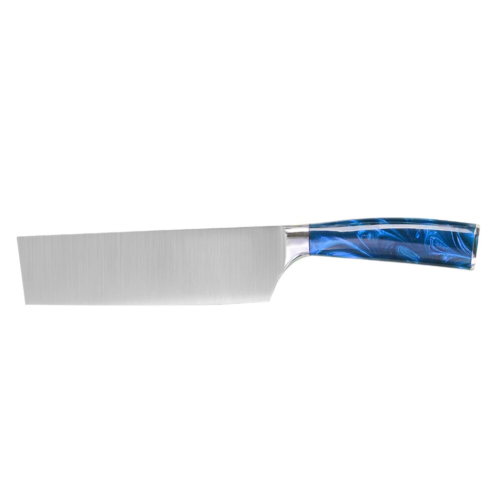 Pro Kitchen Knife Set Unique Blue Resin Handle Stainless Steel Chef Knife Santoku Slicer Paring Knives Traditional Cooking Tools: 7 inch Nakiri Knife