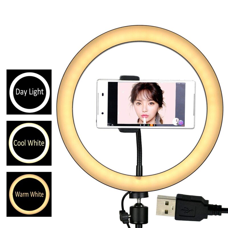 Led Ring Licht Studio Foto Video Dimbare Helderheid 3 Kleuren Modus Lamp Met Statief Voor Selfie Foto Meisje Enhancing Licht