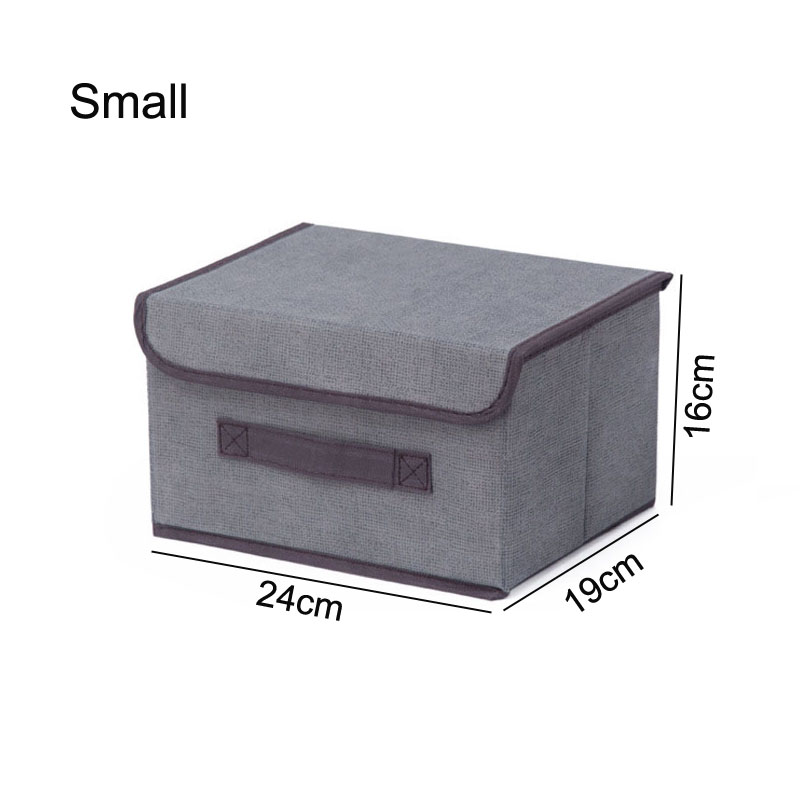 Caja de almacenamiento de lino de algodón con tapa, caja de almacenamiento de ropa plegable, organizador de artículos diversos de juguetes y aperitivos, caja de ropa interior de tela para el hogar S/L: gray-S