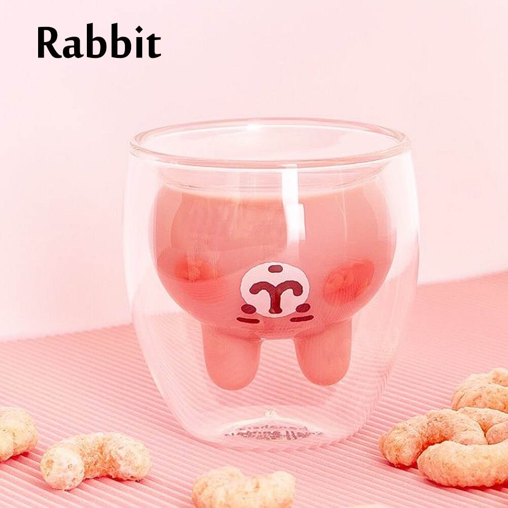 3D 2-Tier Double Wall Glass Cup Coffee Mug Panda Shiba Inu Water Bottle Heat-Resistant Tea Cup Milk Lemon Juice Cup Drinkware: Clear Rabbit
