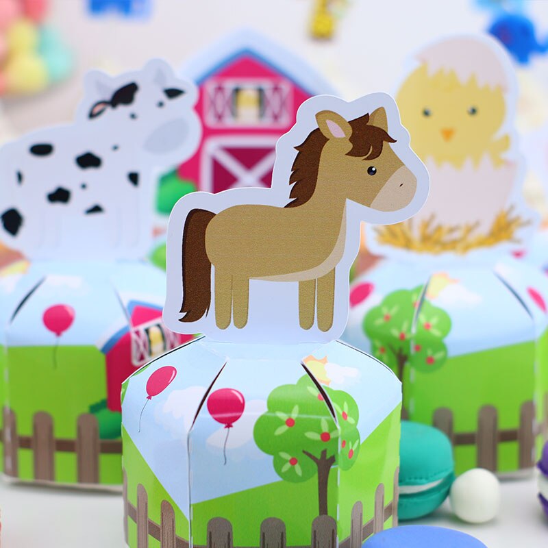 Farm Animal Gunst Doos Snoep Box Geschenkdoos Cupcake Doos Jongen Kids Verjaardagsfeestje Supplies Decoratie Event Feestartikelen