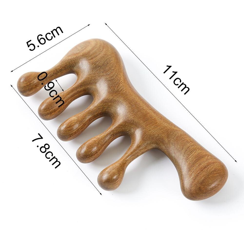 Meridian Massage Comb Five-Tooth Handleless Wooden Head Massage Acupuncture Wide-Tooth Comb Sandalwood Head Comb Massage Po E3A8