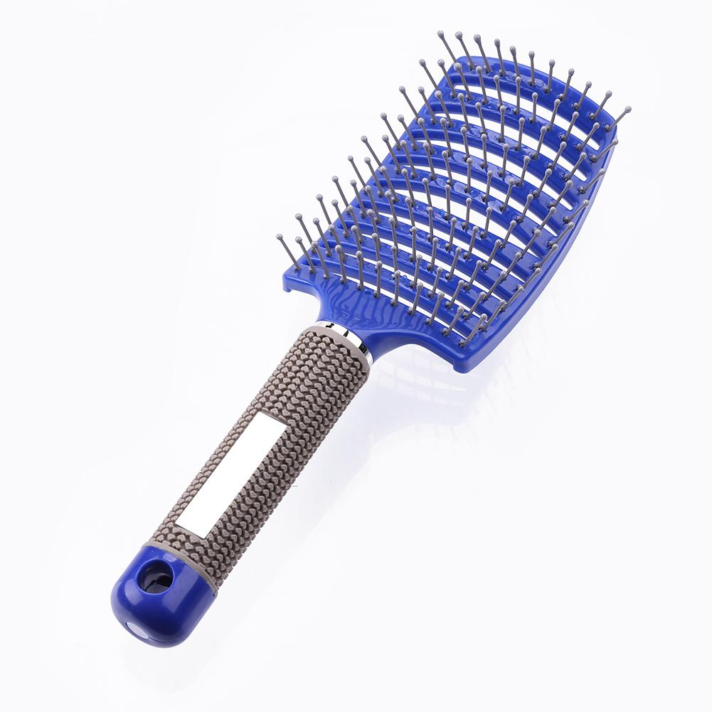 Plastic Nylon Anti-Statische Borstel Gebogen Rij Hoofdhuid Massager Styling Kam Voor Haar Kapper Kappers Gereedschap: Blauw