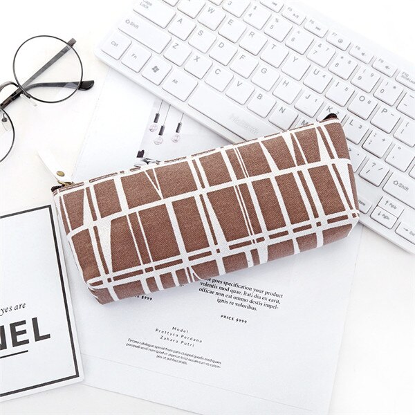 Canvas Geometric Pencil Case School Simple Striped Grid Solid Color Cute Kawaii Pencil Bag Pouch Office Students Kids Supplies