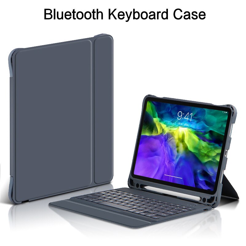 AJIUYU etui na klawiaturę do ipada Pro 11 cali 2018 Tablet bezprzewodowa oddzielna klawiatura Bluetooth air4 10.9 cala ochronna inteligentna okładka: grey keyboard