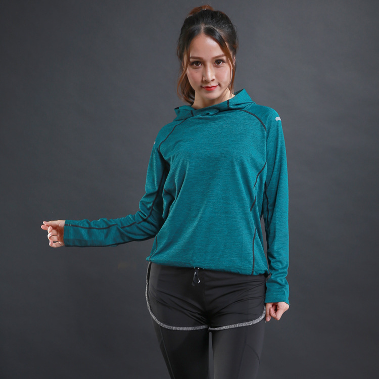 Autumn Thin Women Running T Shirts Gym Fitness Long Sleeves Sweatshirts Quick Dry Training Breathable Hood Sports Yoga Clothing: N6803 green / XL