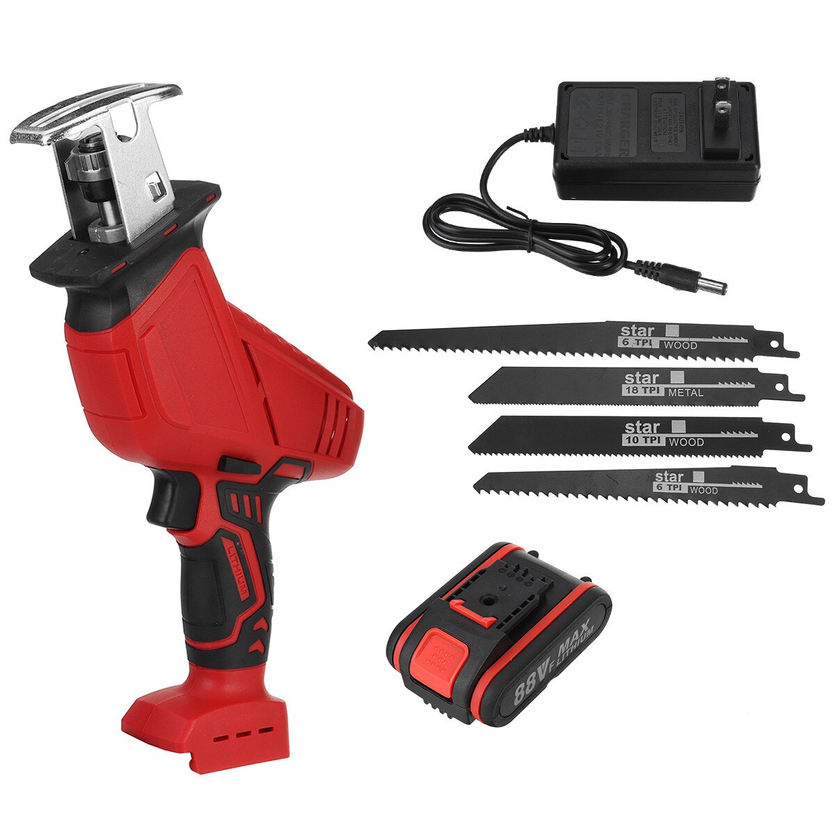 88V Accu Reciprozaag Outdoor Elektrische Saber Saw Kit Voor Hout Metaal Snijden Houtbewerking Gereedschap Batterij Oplaadbare: 1 battery / EU