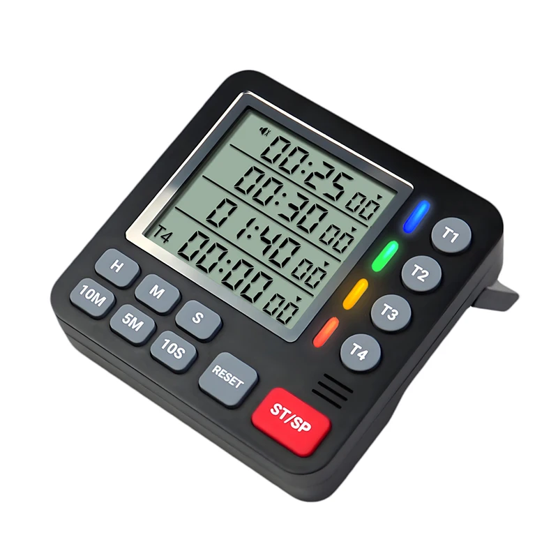 4 Channels Digital Kitchen Timer Count UP/Down Timer 4 Indicator Lights Cooking Timer Loud/Mute Flashing Timer with Magnet Stand: black