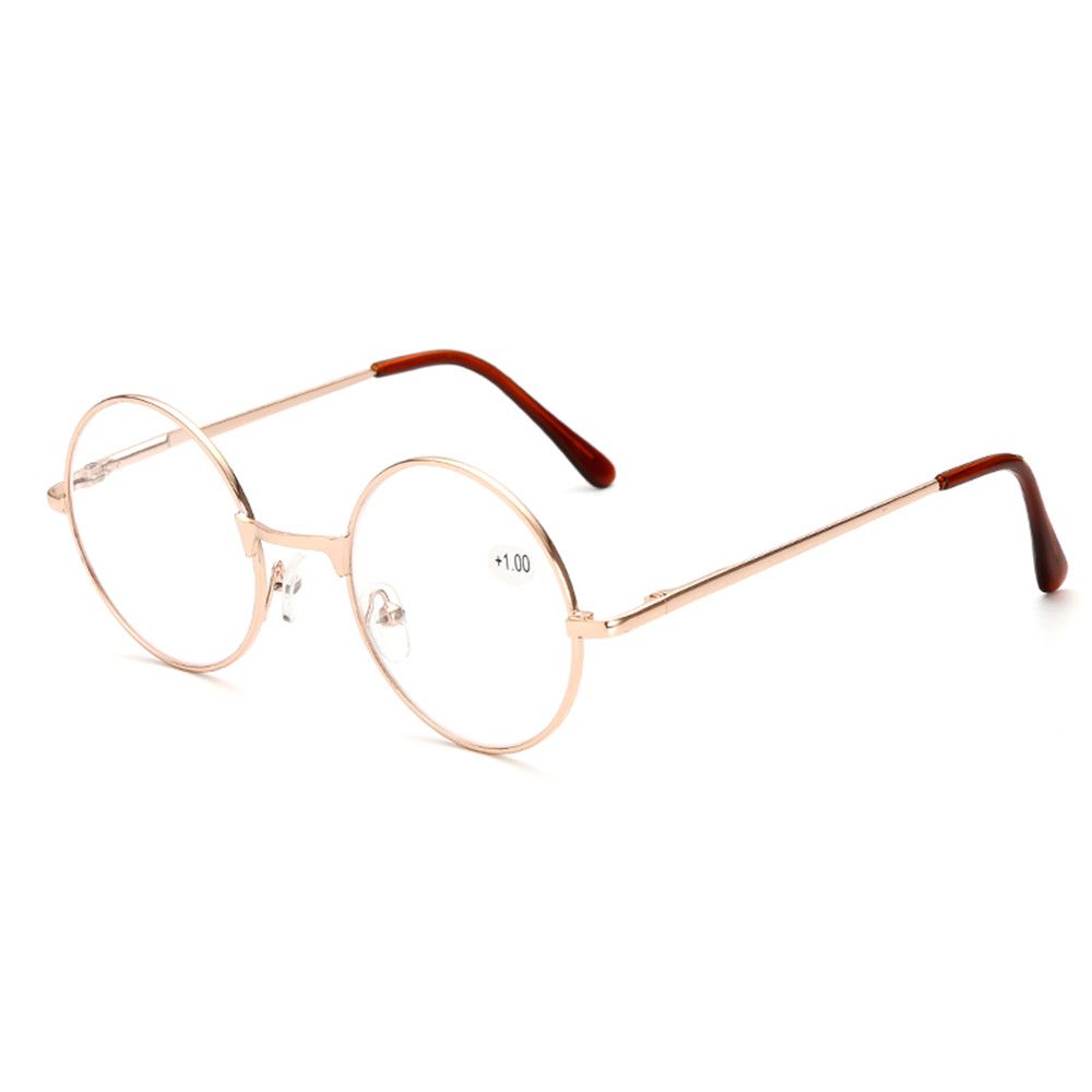 Gafas de lectura redondas de Metal con bisagra de resorte, lentes Retro Para presbicia, cuidado de la visión + 1,00 ~ + 4,0 dioptrías, montura de Metal: Blanco / +200