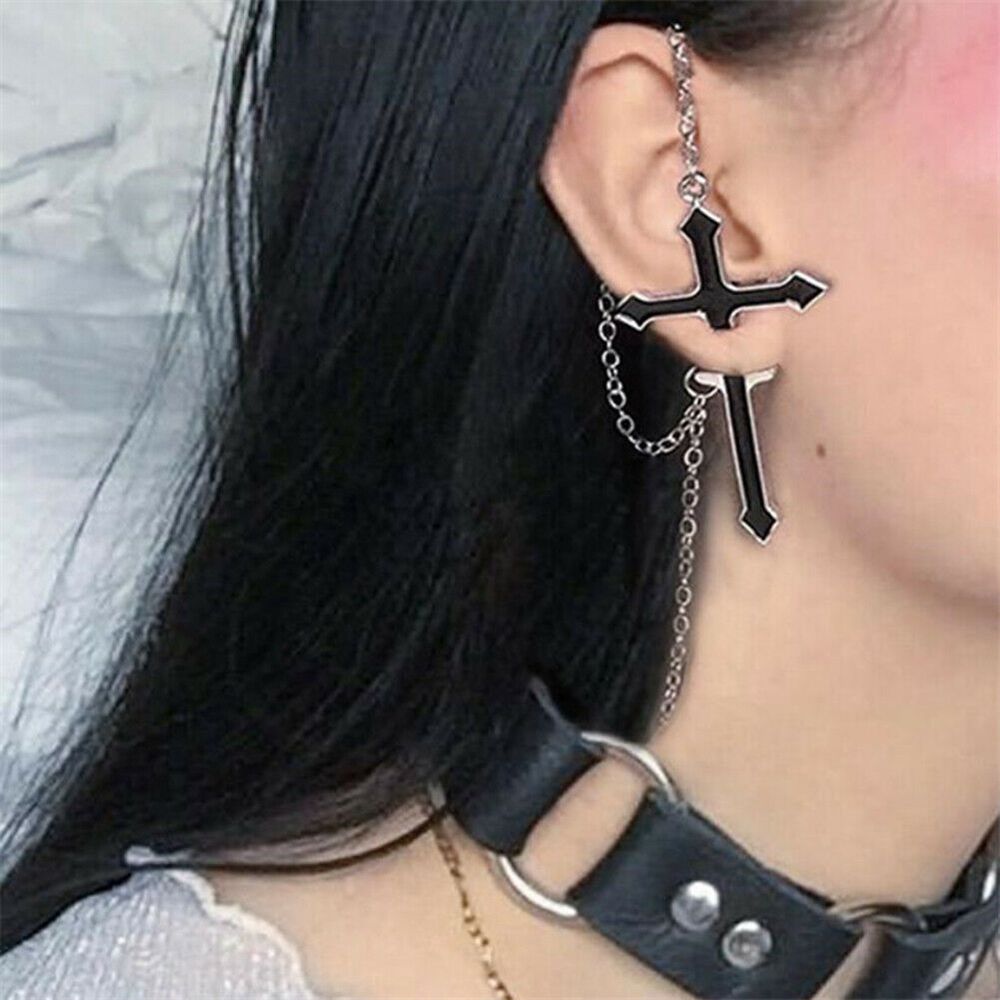 Pendientes Vintage góticos con cadena larga y cremallera cruzada para hombre y mujer, joyería Punk para , , decoración para las orejas, 1 Uds.