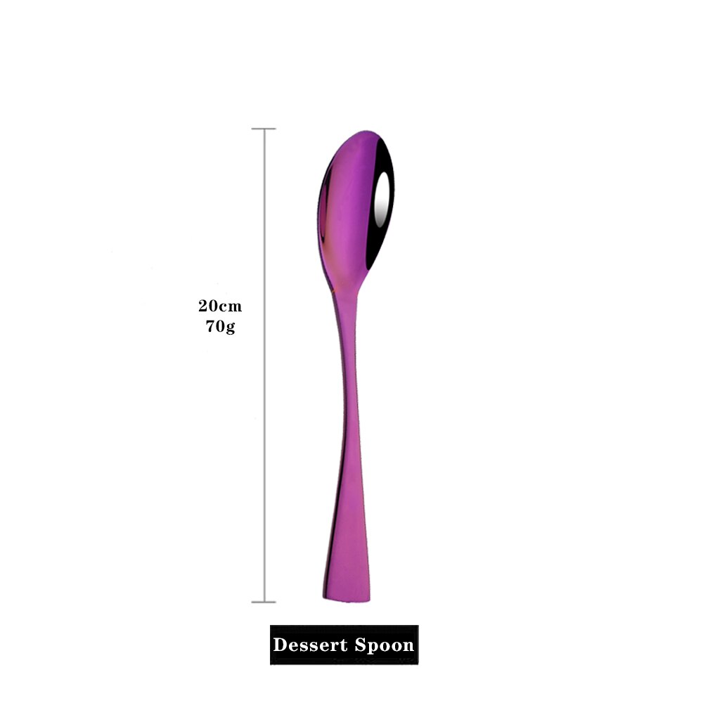 Purple 18/10 Stainless Steel Tableware Cutlery Set Flatware Knife Fork Coffee Spoon Dinnerware Set Party Kitchen Silverware Set: 1Pc Dessert Spoon