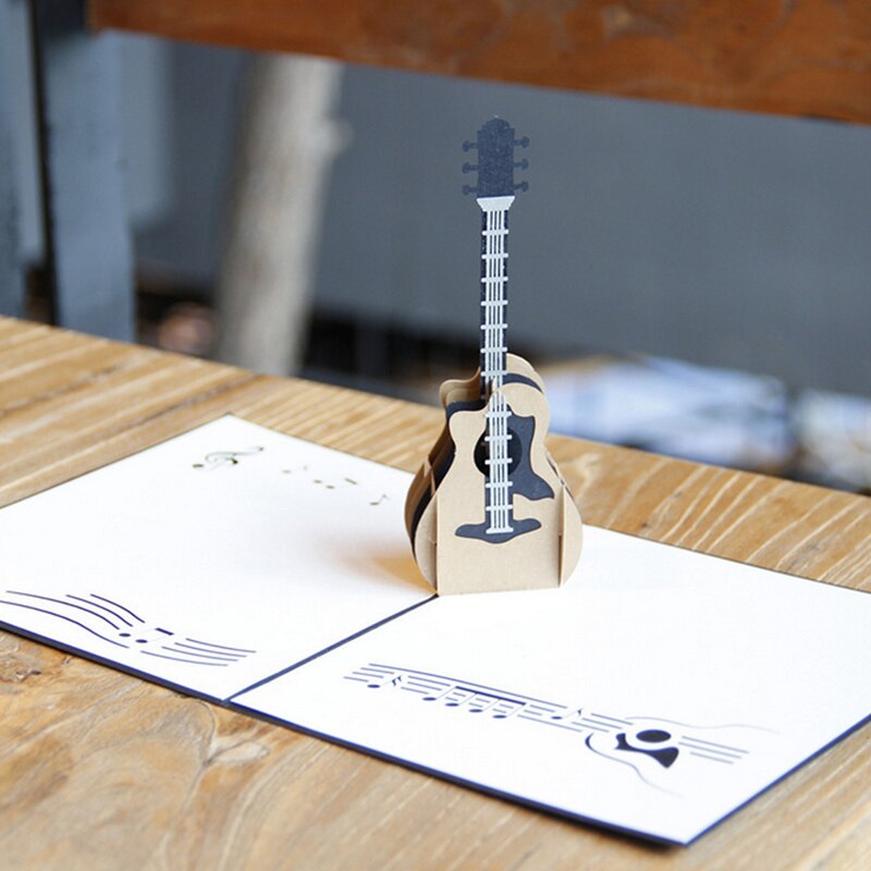 3d pop up musik guitar lykønskningskort jul valentinsdag fødselsdag invitation